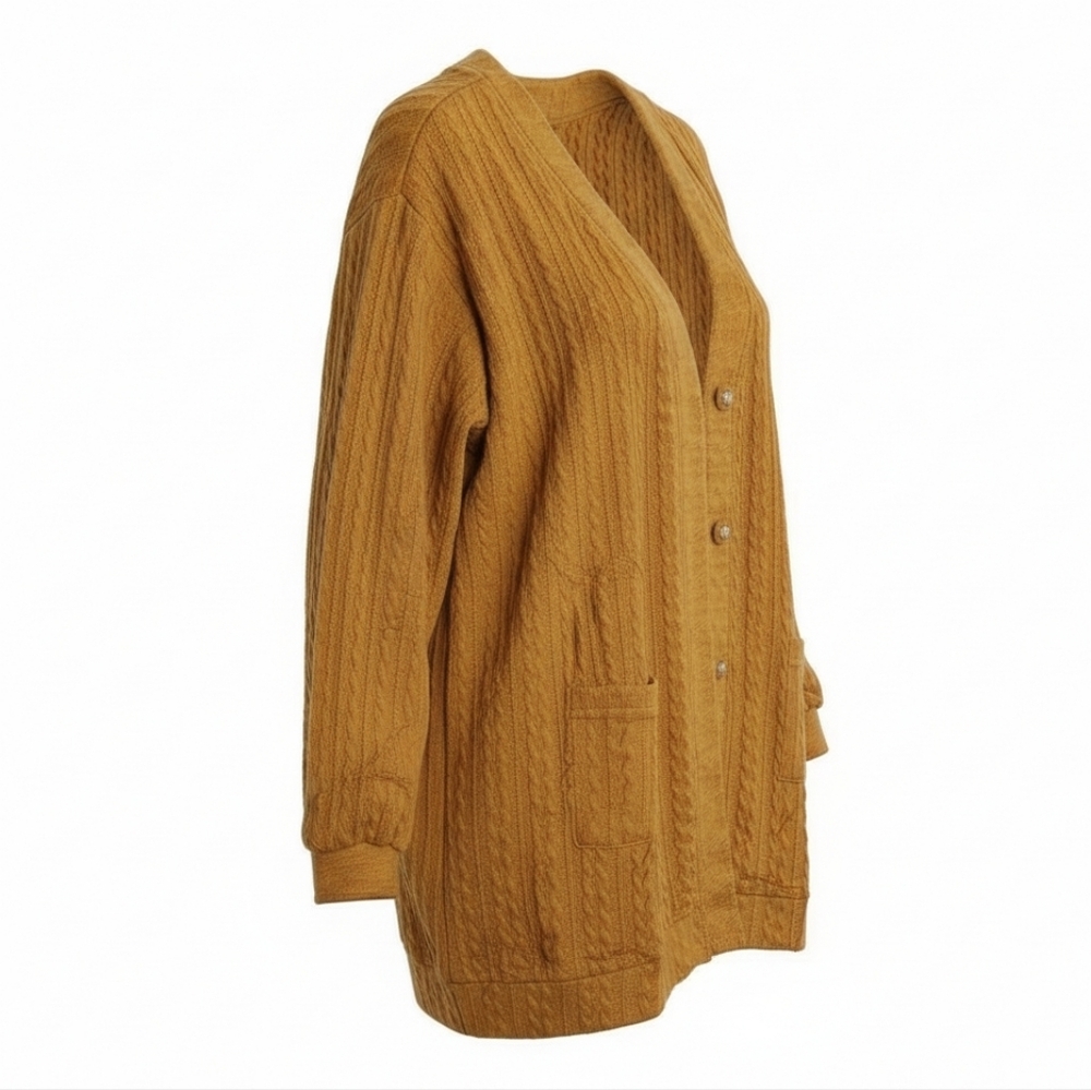 JULYCLO Women's Mustard Cable Knit Cardigan W Pockets - NIP - Picture 3 of 6